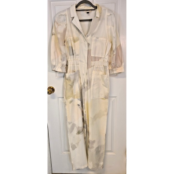 UNIVERSAL THREADS CREAM Lite CAMO COVERALLS Balloon Sleeve Artsy Street Sz 6 - Picture 7 of 11